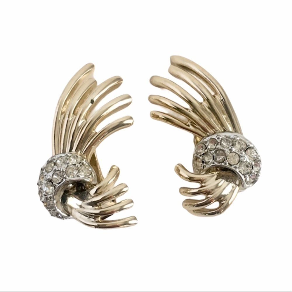 Vintage Rhinestone Pave Gold Tone Clip On‎ Earrings